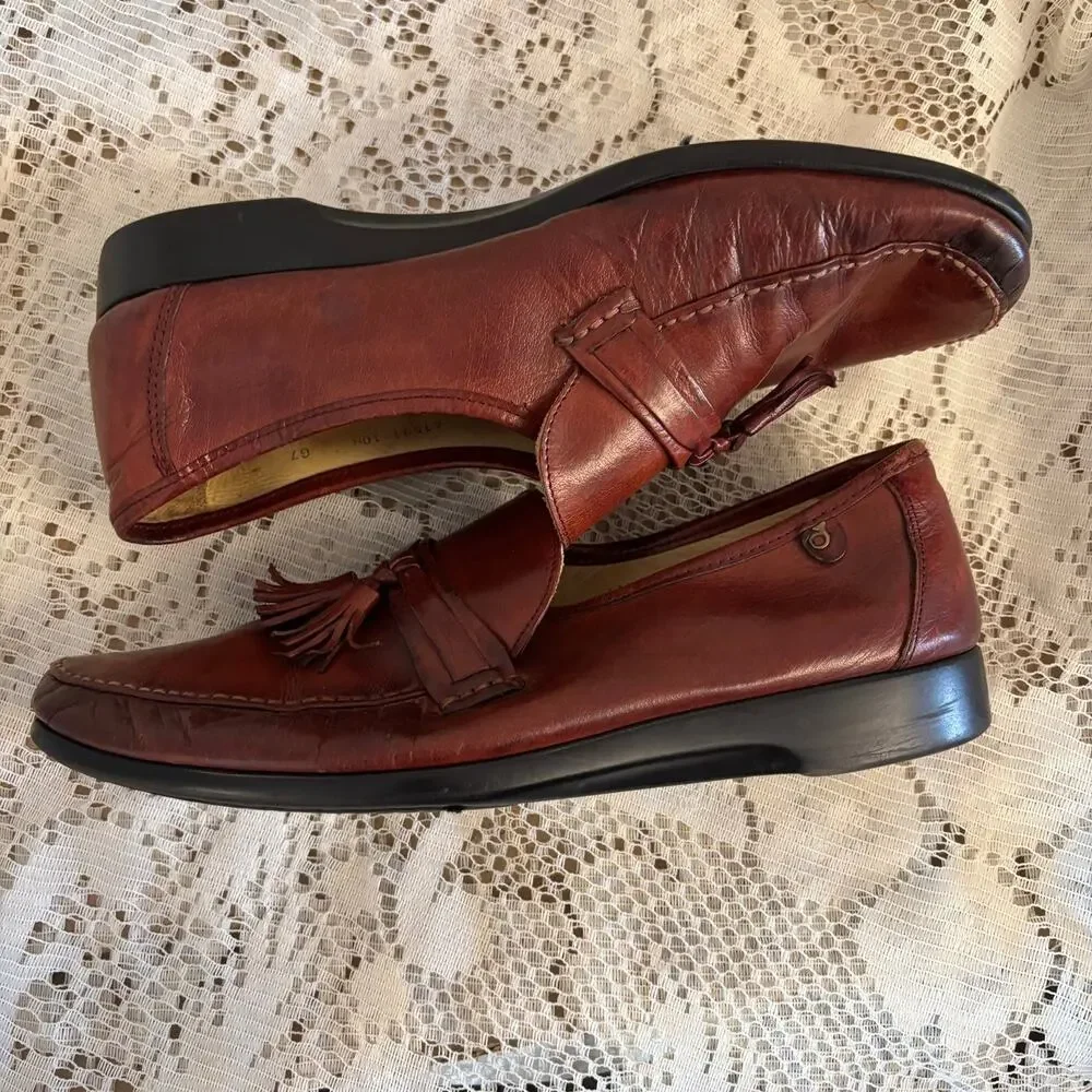 French Shriner Men's US 10 M Brown Leather Tassel Loafers Shoes